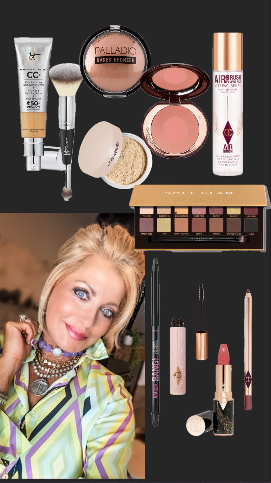 Products for achieving my look. I will try to do a tutorial soon💋
.
Foundation-Neutral Tan
Laura Mercier Setting
Bronzer-Illuminating Tan
Powder-neutral Cheeks-Ectasy
Eyes-Soft Glam Palette-l also used the darker shades to blend under my eye for a smokey eye
Liner-Top of lid-Pitch Black
Brow- Taupe pencil 
Lip-Carina's Star
Liner-Walk of No Shame
#cosmetics


#LTKBeauty #LTKStyleTip