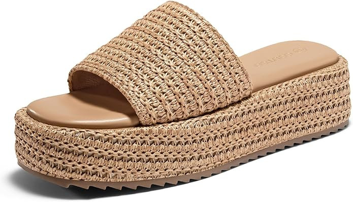 Coutgo Womens Platform Sandals Raffia Espadrilles Slip on Open Toe Cute Boho Summer Beach Slide S... | Amazon (US)