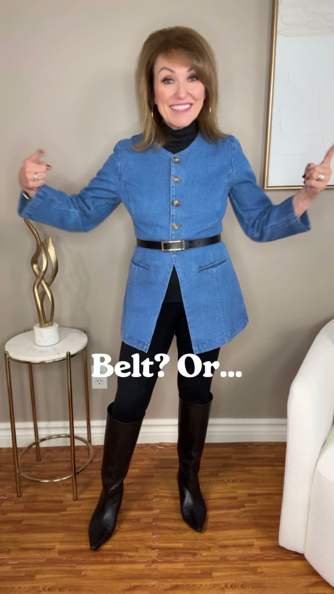 This is kind of a trick question, because I really like this denim jacket from Old Navy both ways. But I want to hear what you think! Let me know in the comments.

As we move away from holiday dressing and into that “winter slump” season for style, I am working on new style ideas to get us from January to spring. This is a little bit of a different look for me, but one that I can see repeat even to the start of Spring.

#LTKootd #LTKFindsUnder100 #LTKOver40