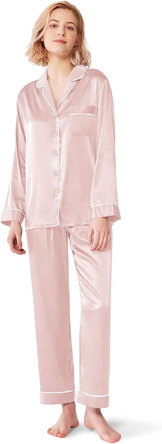 SIORO Women Pajamas Set Satin Long Sleeve Silk Pajamas for Womens, Button Down Nightwear Soft Pj ... | Amazon (US)