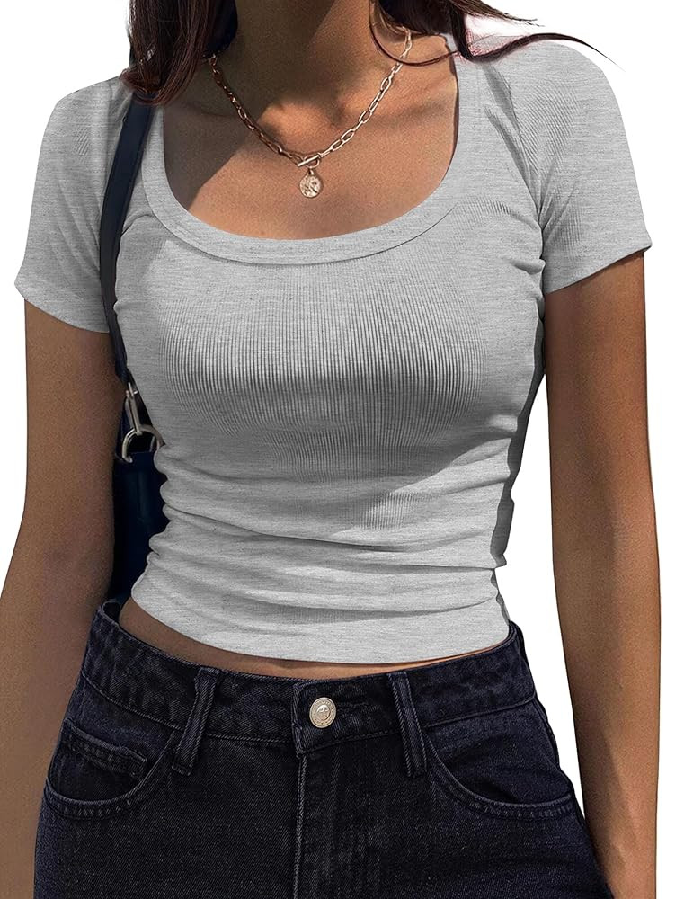 Zeagoo Women's Short Sleeve T Shirts Casual Summer Basic Scoop Neck Slim Fit Rib Knit Business Wo... | Amazon (US)