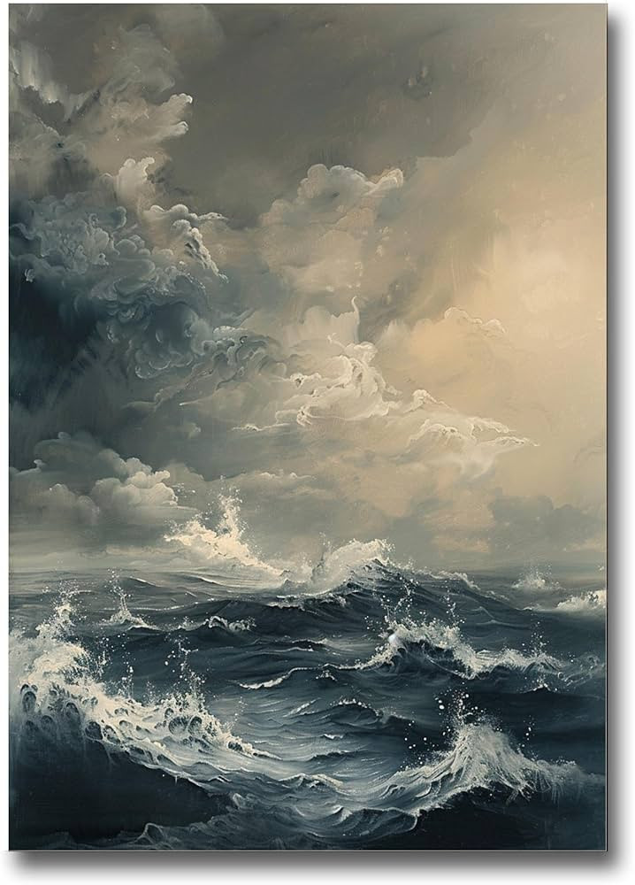 Vintage Storm At Sea Painting, Moody Seascape Painting, Antique Seascape Print, Moody Ocean Storm... | Amazon (US)