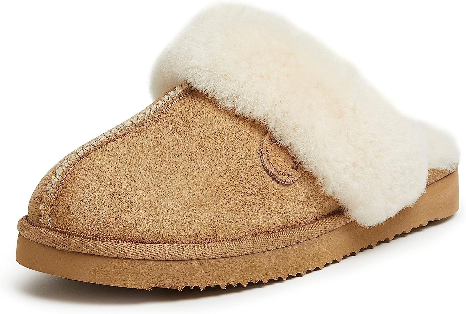 Dearfoams Women's Fireside Sydney Shearling Fur Indoor/Outdoor Scuff Slipper with Wide Widths | Amazon (US)