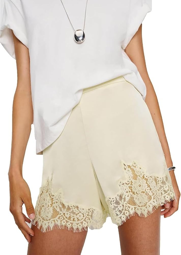 Women Satin Micro Shorts Lace Trim Low Rise Pajama Mini Bottoms Y2k Silk Lounge Sleep Pj Short Pa... | Amazon (US)
