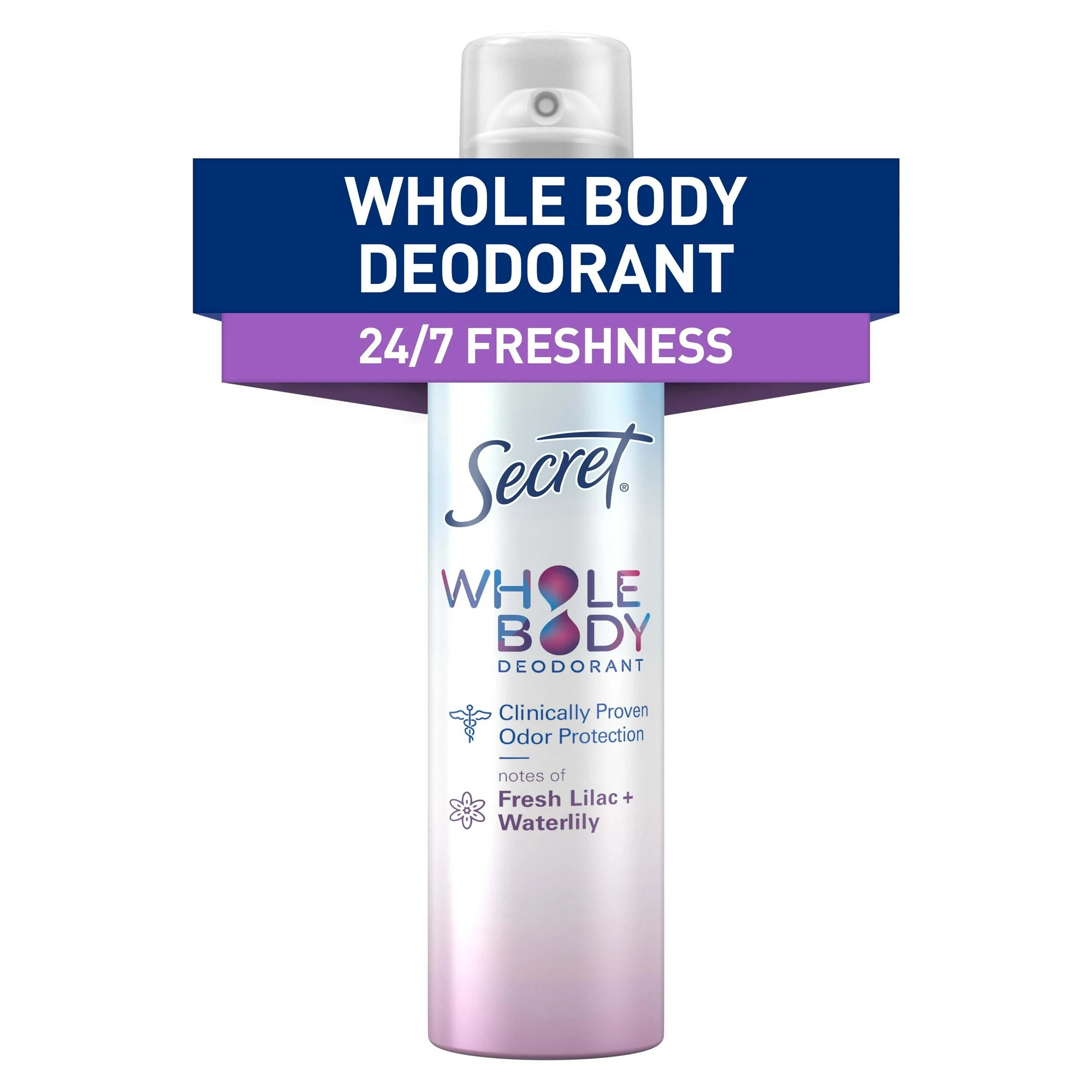Secret Whole Body Women's Deodorant Aluminum Free Spray, Lilac & Waterlily 3.5oz | Walmart (US)