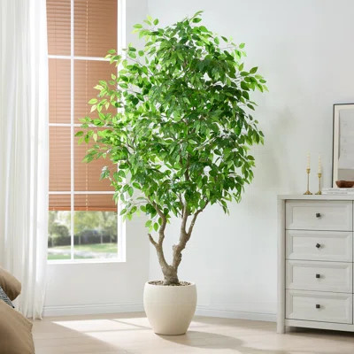 8 Feet Artificial Banyan Tree, Tall Faux Trees With Planter, Realistic Tree Trunk And Lifelike Leaves, Large Fake Plants For Home Office Decor | Wayfair North America