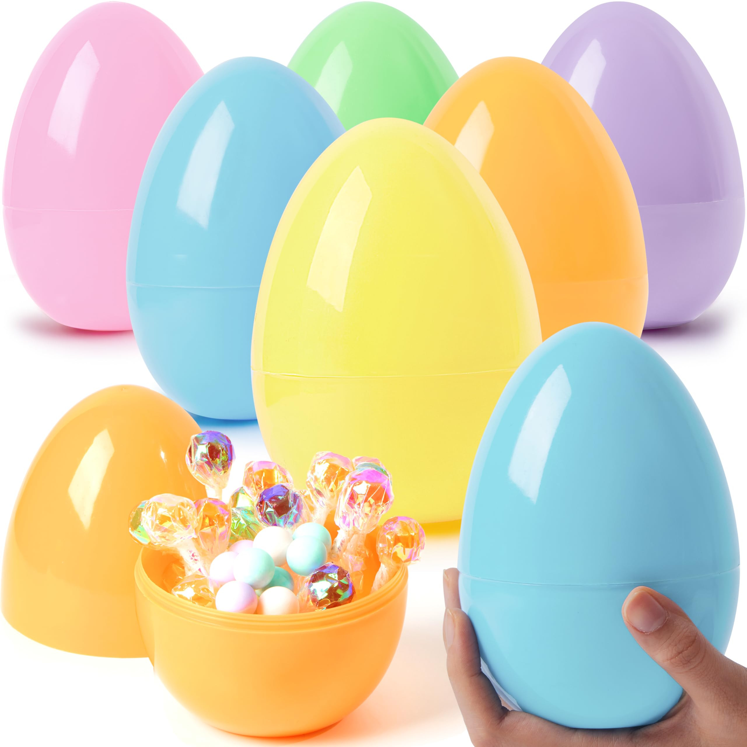 JOYIN 6 Pcs Large Pastel Easter Eggs, 6 Inches Jumbo Plastic Eggs Fillable for Easter Themed Hunt... | Amazon (US)