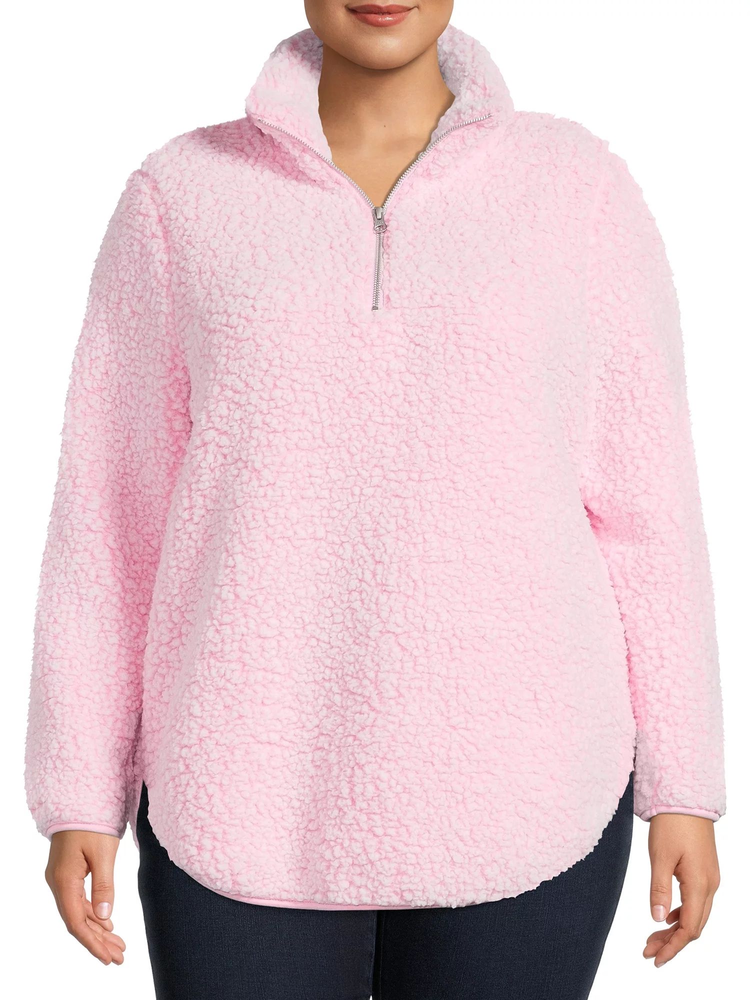 Terra & Sky Women's Plus Size Quarter-Zip Faux Sherpa Pullover | Walmart (US)