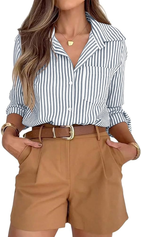 siliteelon Striped Button Down Shirts for Women Dress Shirts Long Sleeve Casual Collared Office W... | Amazon (US)
