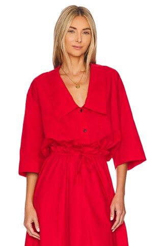 Cropped Flat Collar Shirt in Red | Revolve Clothing (Global)