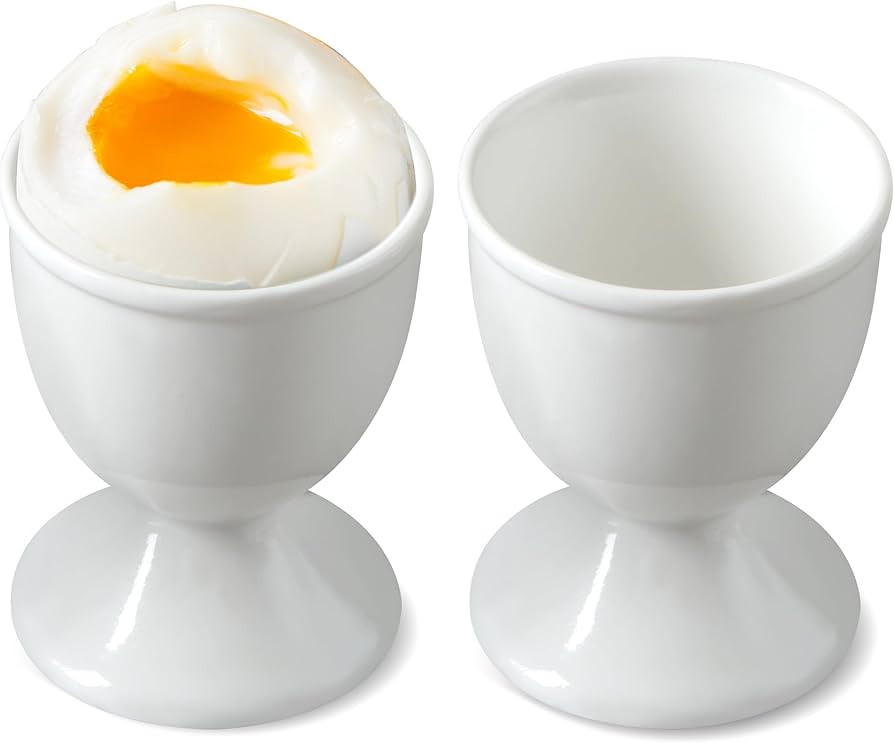 Cinf Ceramic Egg Cup Set of 2 White Porcelain Holder Breakfast Boiled Cooking Easy to Clean Child... | Amazon (US)
