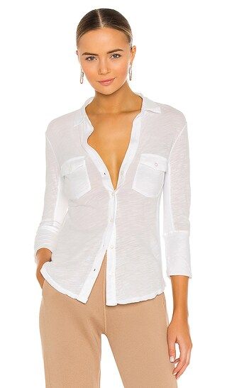 Slub Side Panel Button Front Shirt in White | Revolve Clothing (Global)