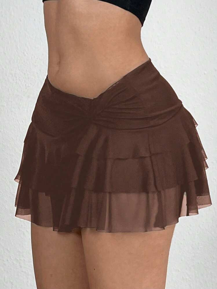 SHEIN EZwear Women Solid Color Asymmetrical Hem Pleated Waist A-Line Skirt | SHEIN