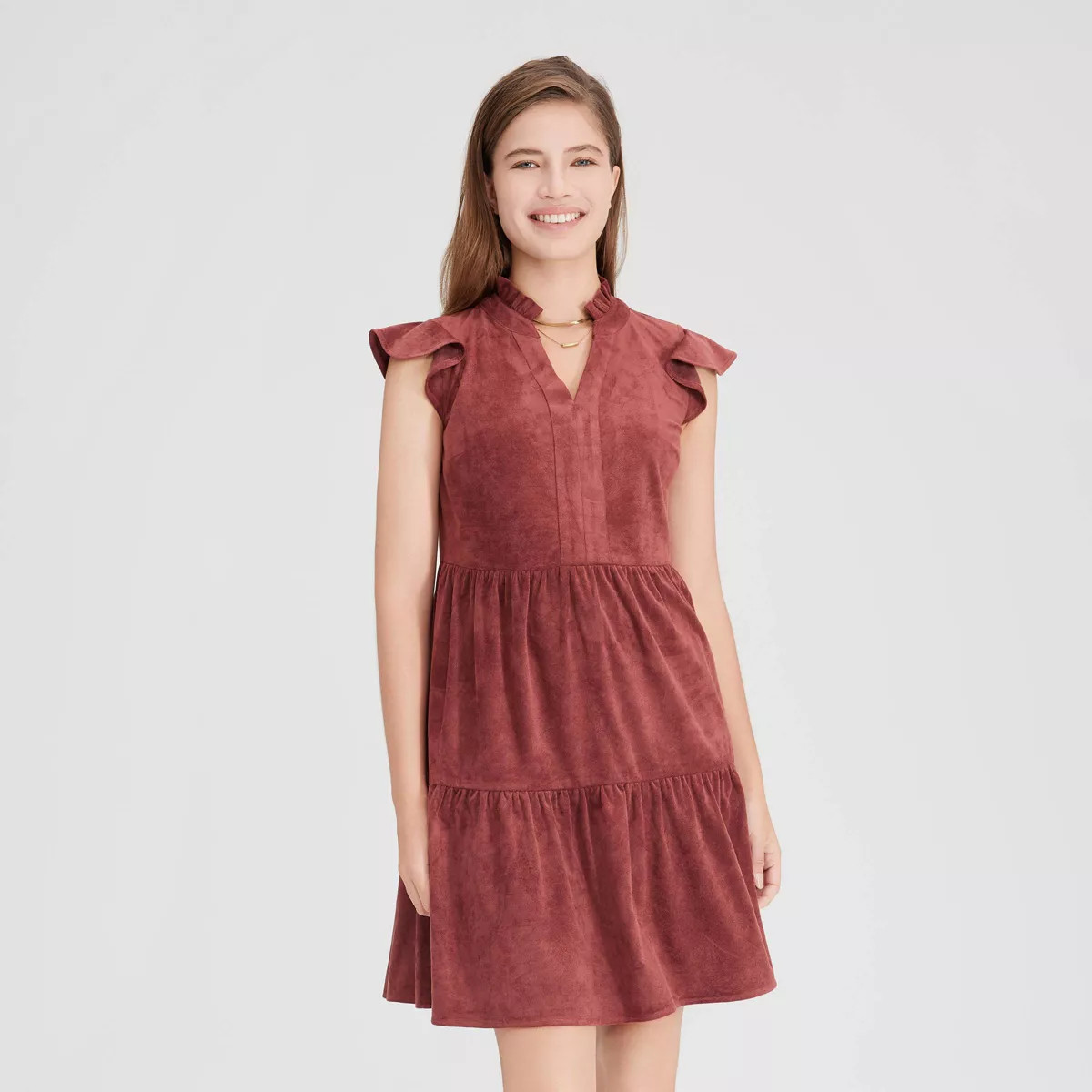 Women's Faux Suede Flutter Short Sleeve Mini Tunic Dress - Universal Thread™ | Target
