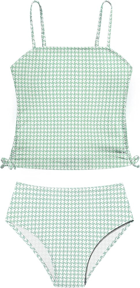 Girls Swimsuit Two Piece Bathing Suit Gingham Tankini Solid Color Bikini Set Drawstring Girls' Sw... | Amazon (US)
