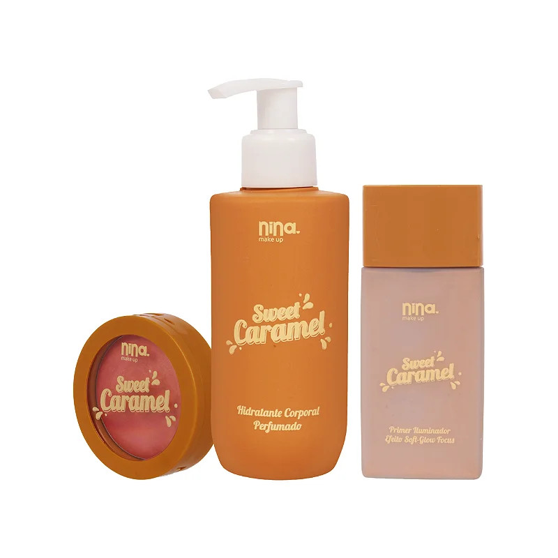 KIT PRIMER SWEET CARAMEL CARAMELO BRONZEADO + BLUSH PEACH + HIDRATANTE  NINA MAKEUP | Nina Makeup (BR)
