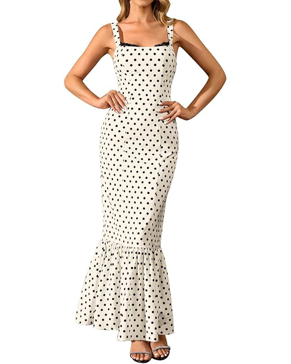 HTZMO Women Casual Summer Floral Maxi Dress Square Neck Boho Wedding Guest Elegant Long Sundress | Amazon (US)