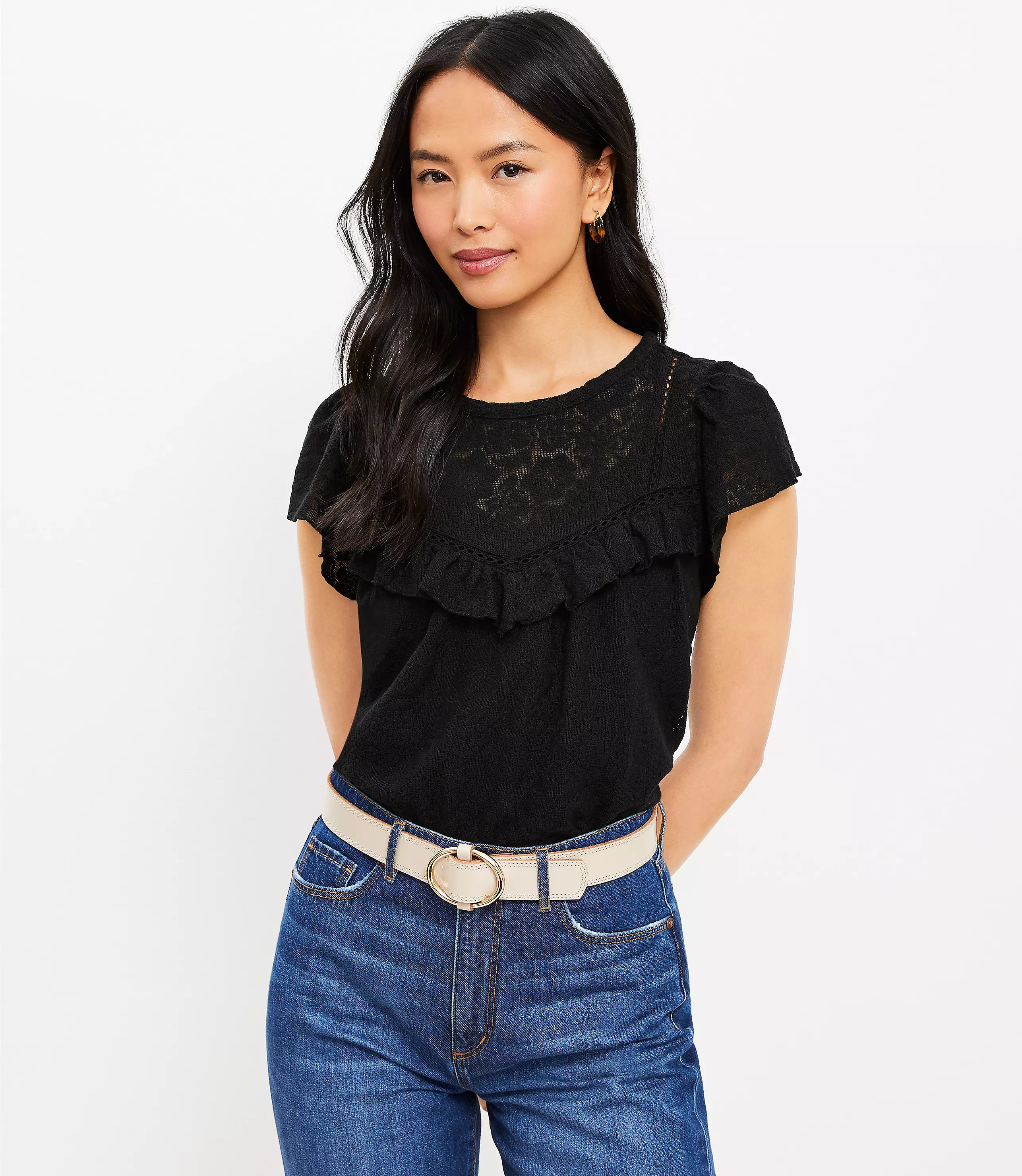 Chevron Lace Ruffle Top | LOFT