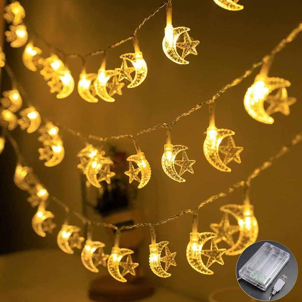 Lecone Ramadan Decorations for Home 2024, 10ft 20LED Moon & Star Ramadan Lights, USB & Battery Po... | Amazon (US)