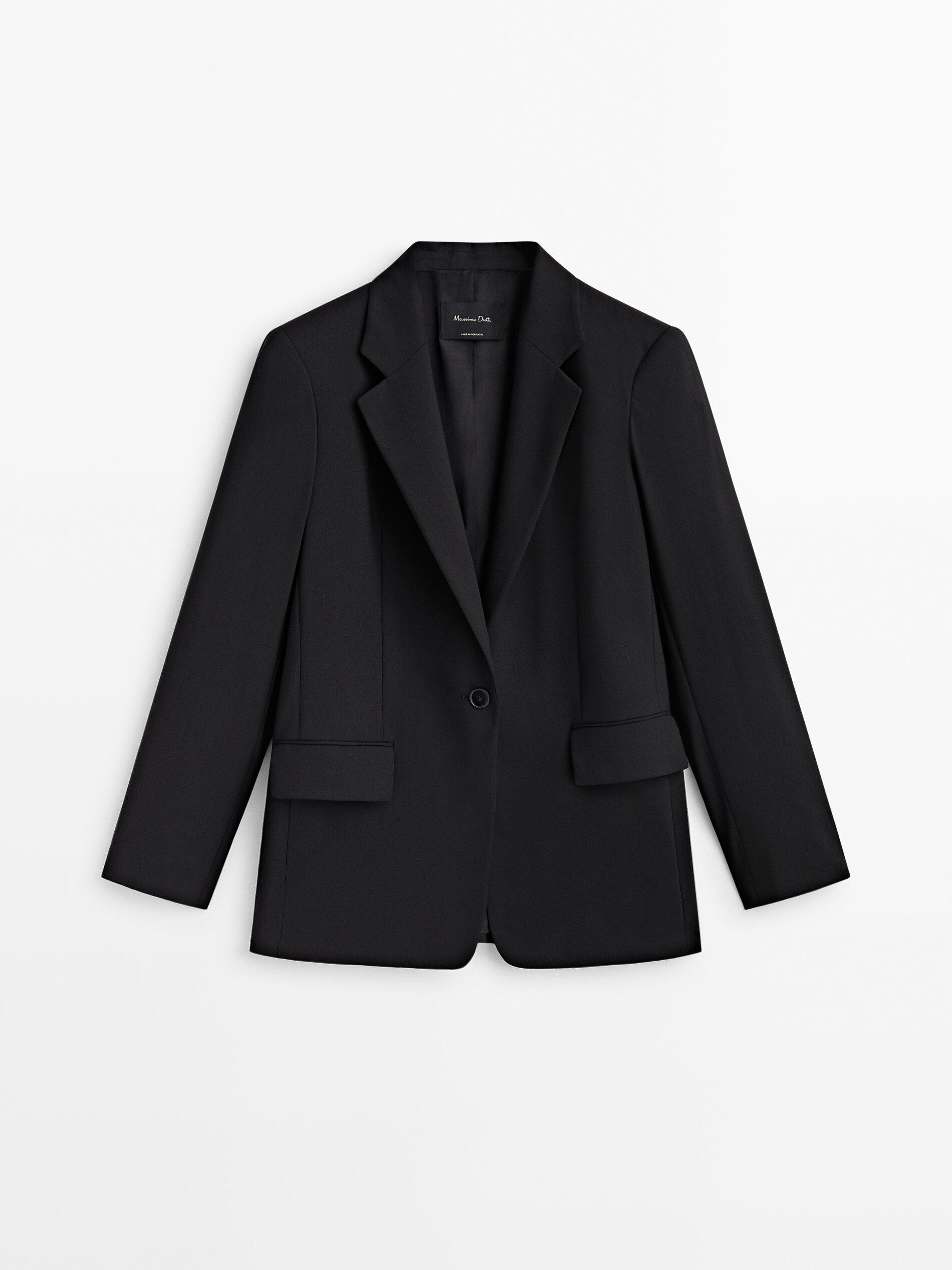 Cool wool blend black suit blazer | Massimo Dutti US