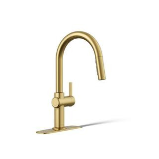 KOHLER Clarus Single Handle Pull Down Sprayer Kitchen Faucet in Vibrant Brushed Moderne Brass R30... | The Home Depot