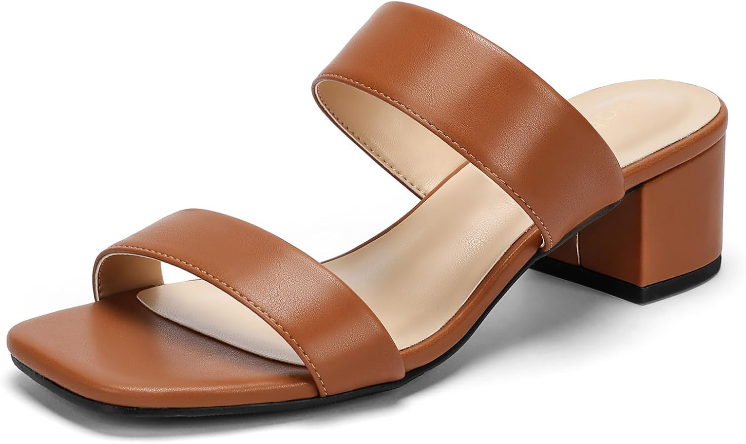 Women's Heeled Sandals Two Strap Square Open Toe Heels 2-Inch Chunky Sandals Dress Shoes Wide Fee... | Amazon (US)