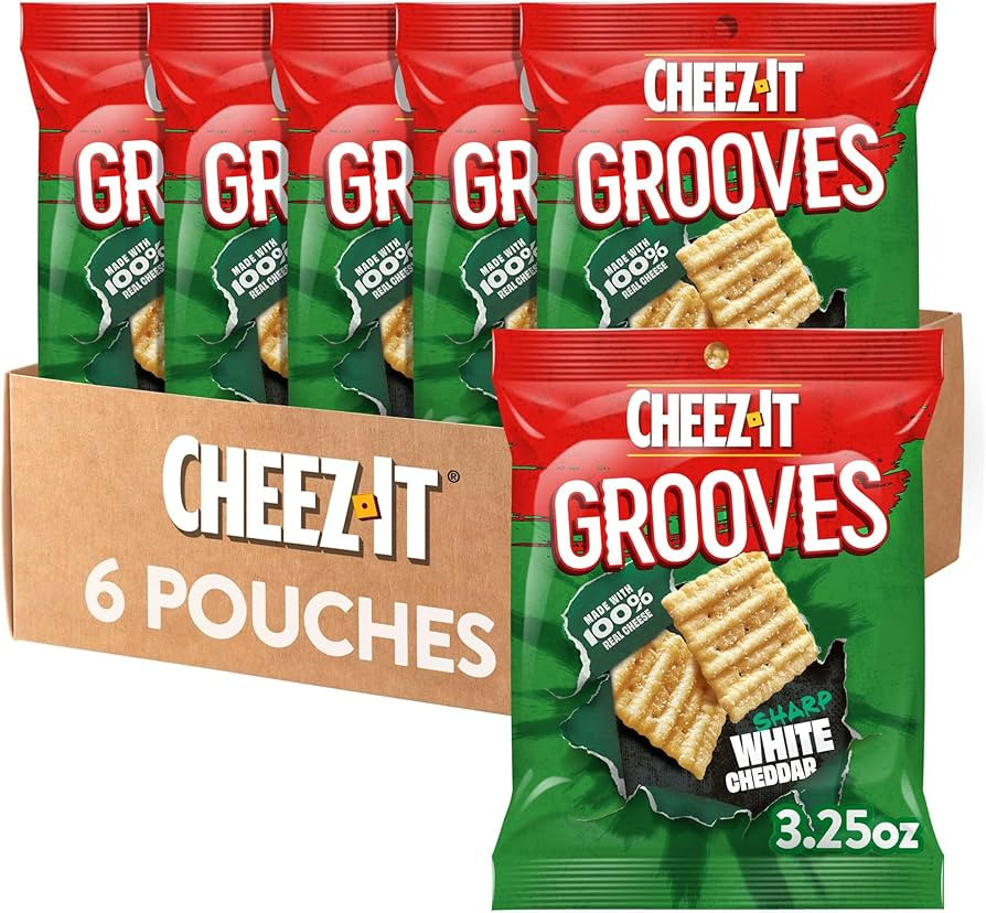 Cheez-It Grooves Crunchy Cheese Crackers, Snack Crackers, Lunch Snacks, Sharp White Cheddar (6 Po... | Amazon (US)