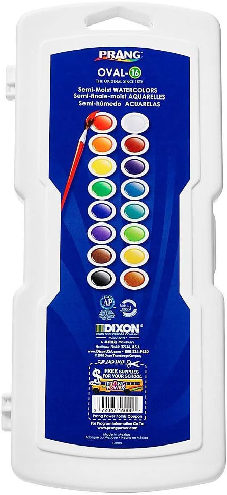 Prang Oval-16 Pan Watercolor Paint Set, 16 Assorted Colors, Refillable, Includes Brush (16000) | Amazon (US)