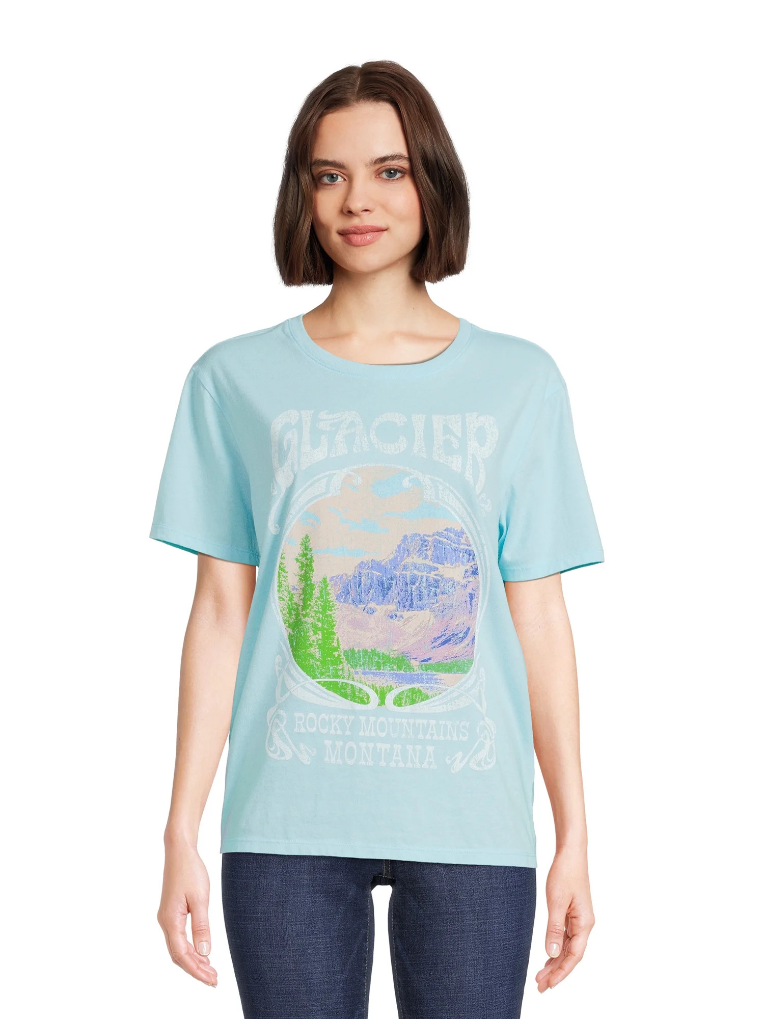Time and Tru Women's Short Sleeve Destination Graphic Tee | Walmart (US)