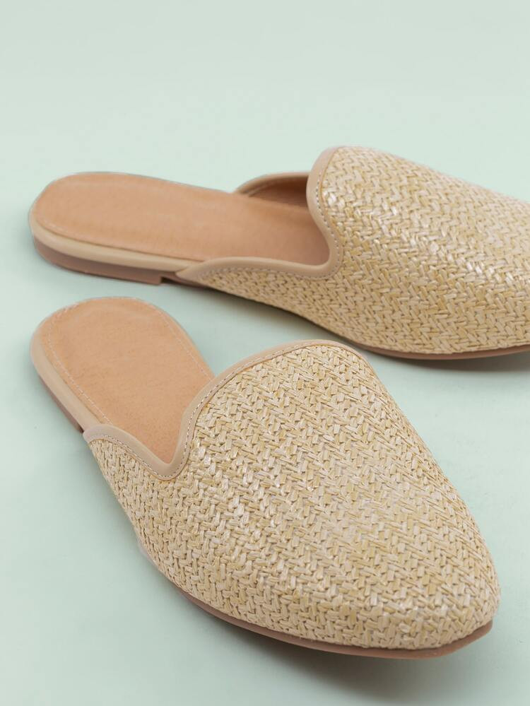 Woven Raffia Almond Toe Open Back Flats | SHEIN