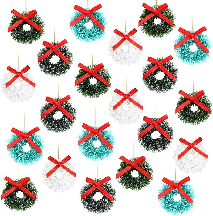 AUGSUN 36 Pcs Mini Christmas Wreaths, 1.26 Inch Artificial Tiny Wreath Christmas Tree Hanging Min... | Amazon (US)