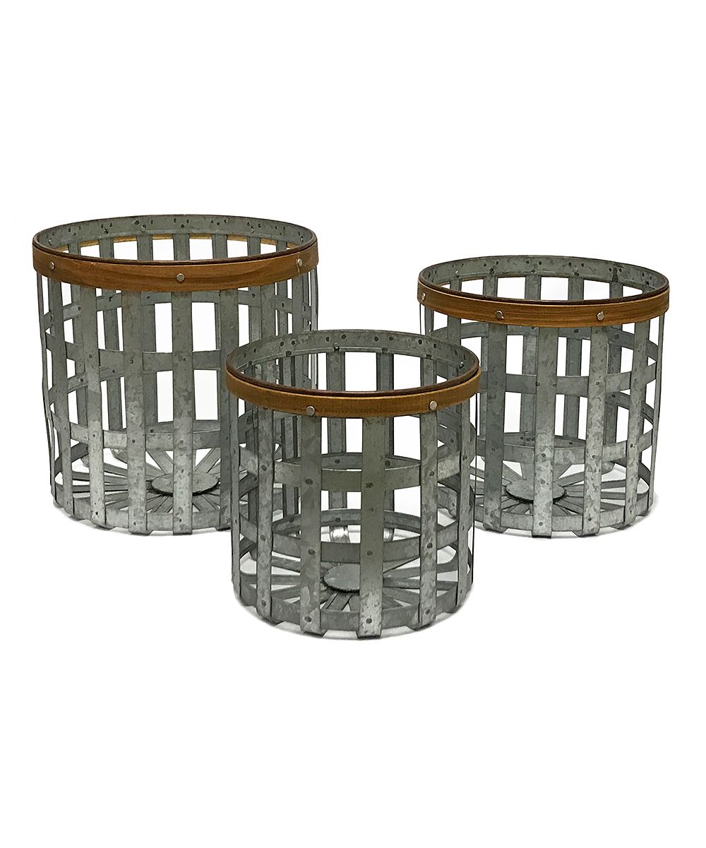Metal & Wood Round Baskets - Set of Three | zulily