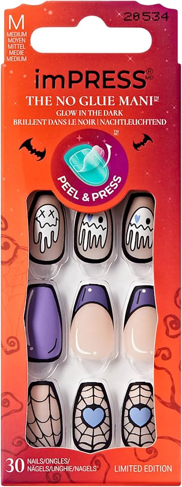 KISS imPRESS Halloween Press On Nails, \u2018Party Startled\u2019, Purple, Medium Coffin, Matte F... | Amazon (US)