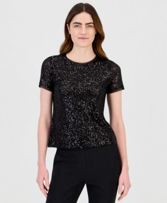 Anne Klein Women's Sequined T-Shirt - Distant Mo | Macy's