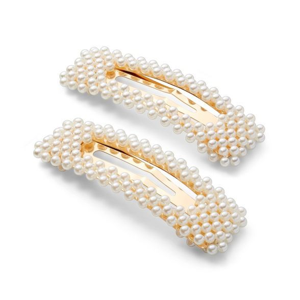 Square Barrettes with Pearls Clips and Pins - A New Day&#8482; White | Target