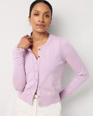 Women's Crewneck Button-Front Cardigan Sweater in Lilac Bouquet size XXS | White House Black Market | White House Black Market