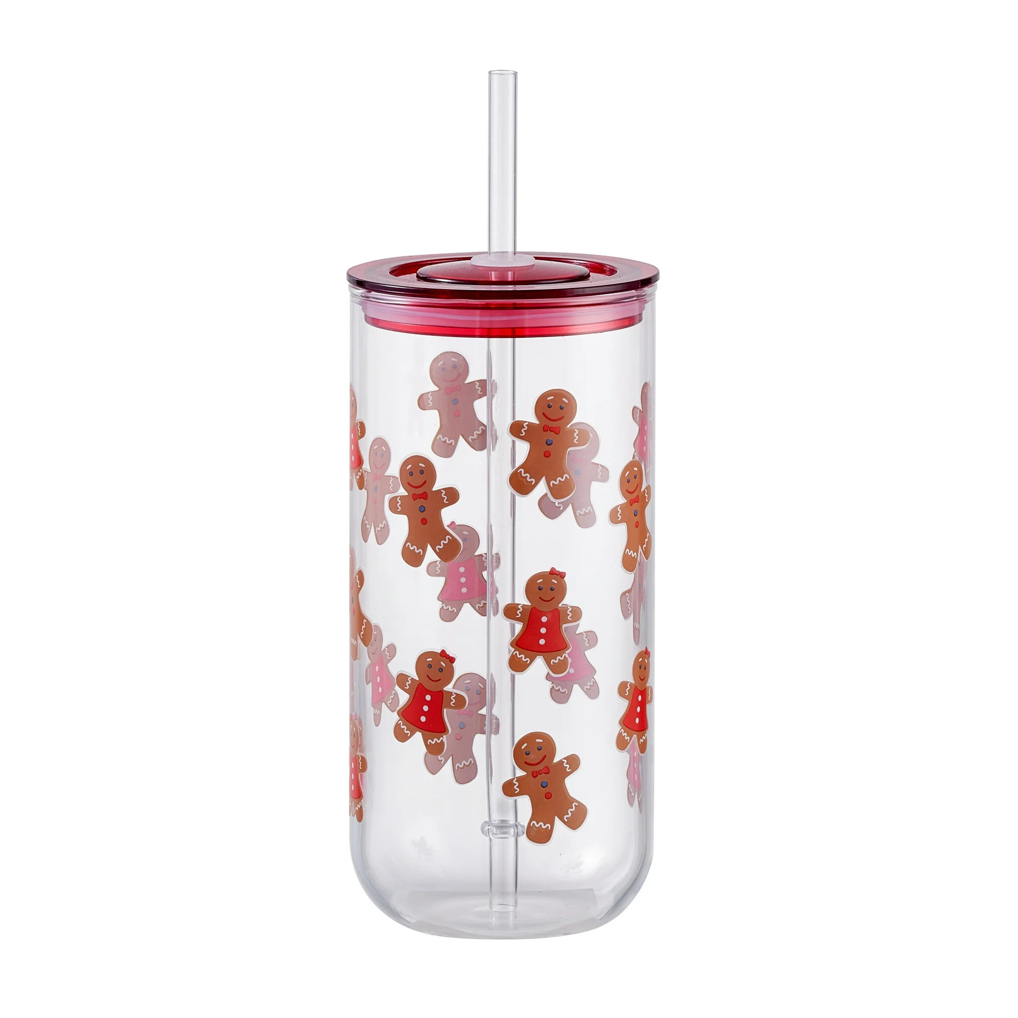 Holiday Time Glass 20oz Can Sipper Gingerbread Man with Lid | Walmart (US)