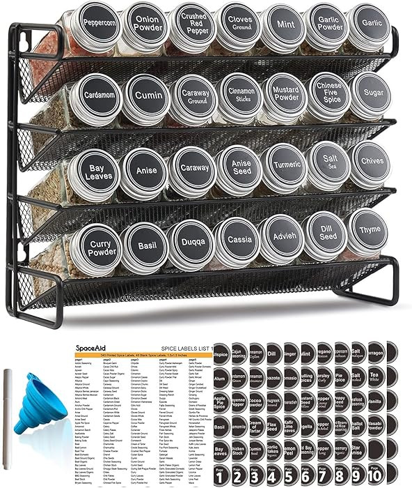 SpaceAid Spice Rack Organizer with 28 Spice Jars, 386 Spice Labels, Chalk Marker and Funnel Set f... | Amazon (US)