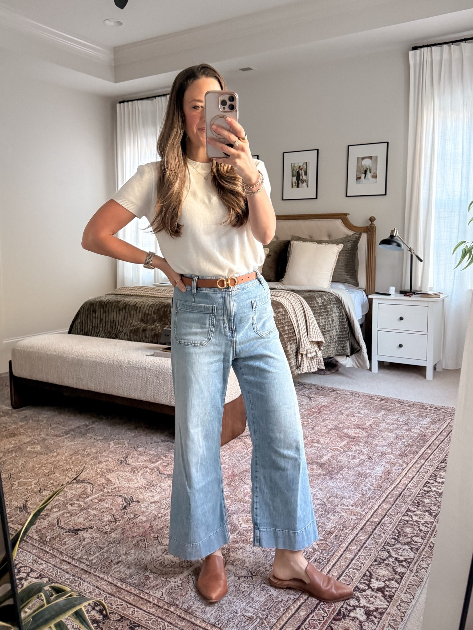Easy spring capsule outfit with an Amazon short sleeve sweater top + wide leg crop jeans. These Kohl’s jeans are a great affordable alternative to the viral Anthropologie Colette crop jeans, with that same polished wide leg shape. Styled with a simple belt + older Madewell mules for a classic everyday look.

#LTKootd #LTKgrwm #LTKWorkwear
