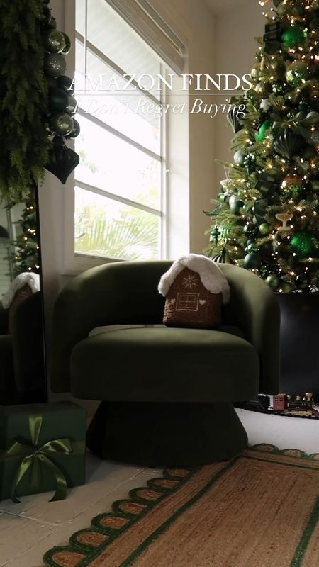 Amazon accent chair that comes in other neutral colors! The green is gorgeous and it’s so easy to put together. It also swivels 350 degrees. #meandmrjones 

Amazon finds, amazon home decor, amazon Christmas decor, green wrapping paper, green ribbon 

#LTKHoliday #LTKfindsunder50 #LTKVideo