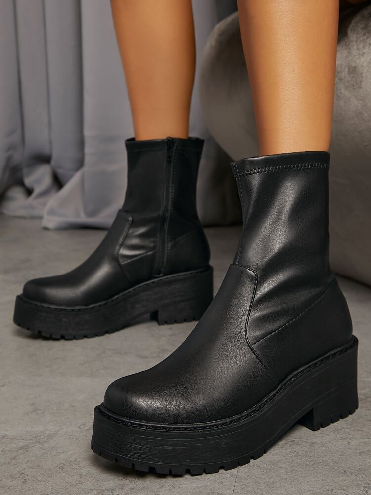Thick Sole Chunky Heeled Booties | SHEIN