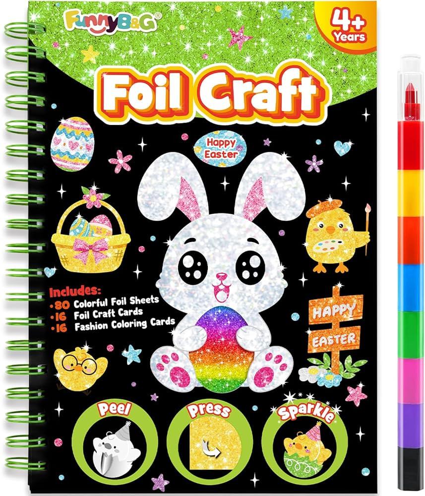 FUNNYB&G Foil Art Crafts for Kids Ages 4-8: Easter Basket Stuffers Essentials for Kids 2026, East... | Amazon (US)