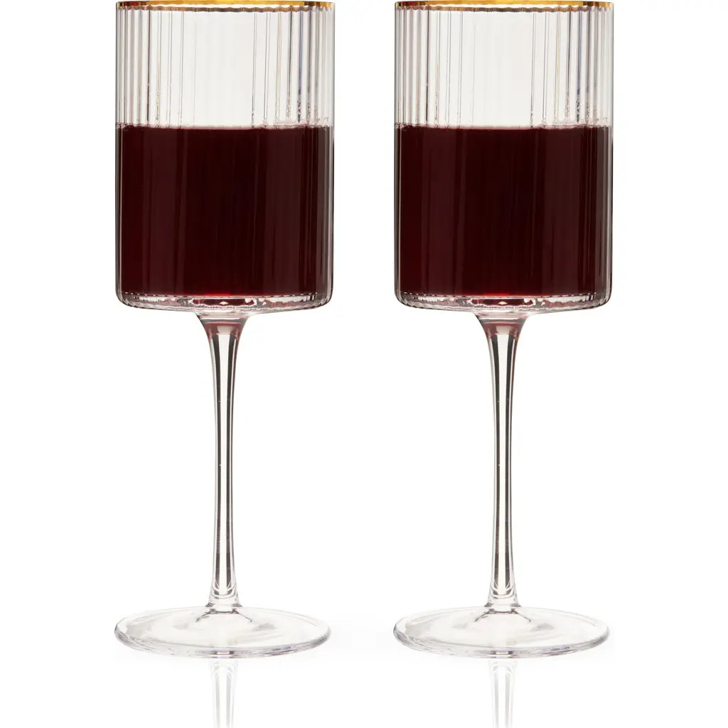 Viski Meridian Crystal Gold Rimmed Wine Glasses Set of 2 in Clear at Nordstrom | Nordstrom