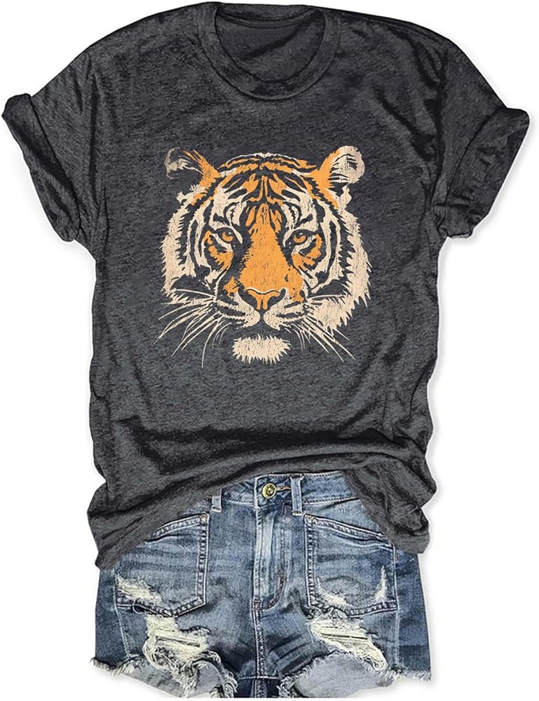Tiger T-Shirt for Women Cute Animal Tiger Face Graphic Tee Casual Crewneck Short Sleeve Tops Shir... | Amazon (US)