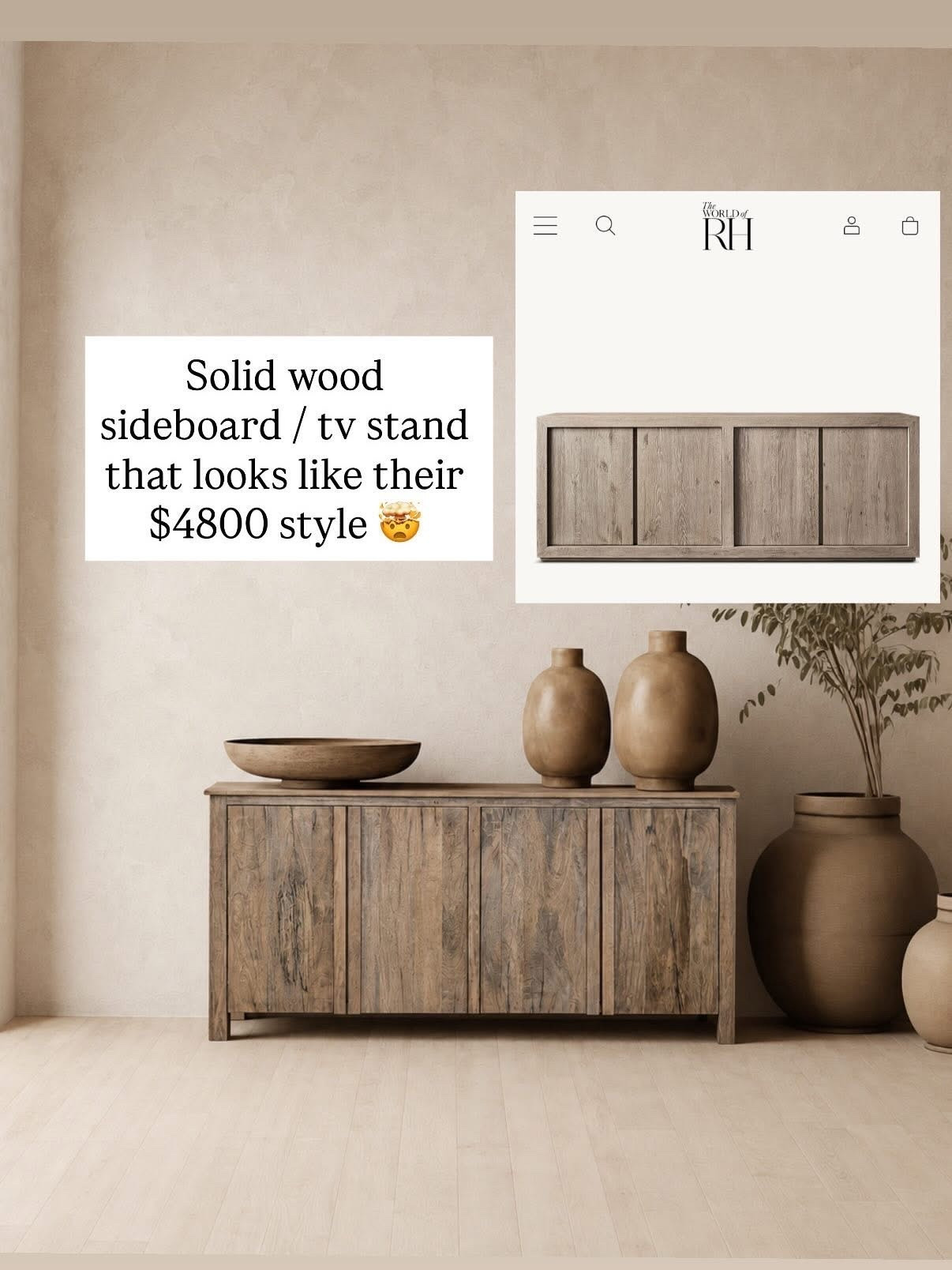 Solid wood sideboard / tv stand that looks like RH $4800 style