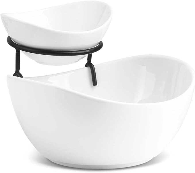 Chip and Dip Serving Set, Tiered Serving Bowl Set 2 Tier Serving Stand Ceramic Appetizer Serving ... | Amazon (US)