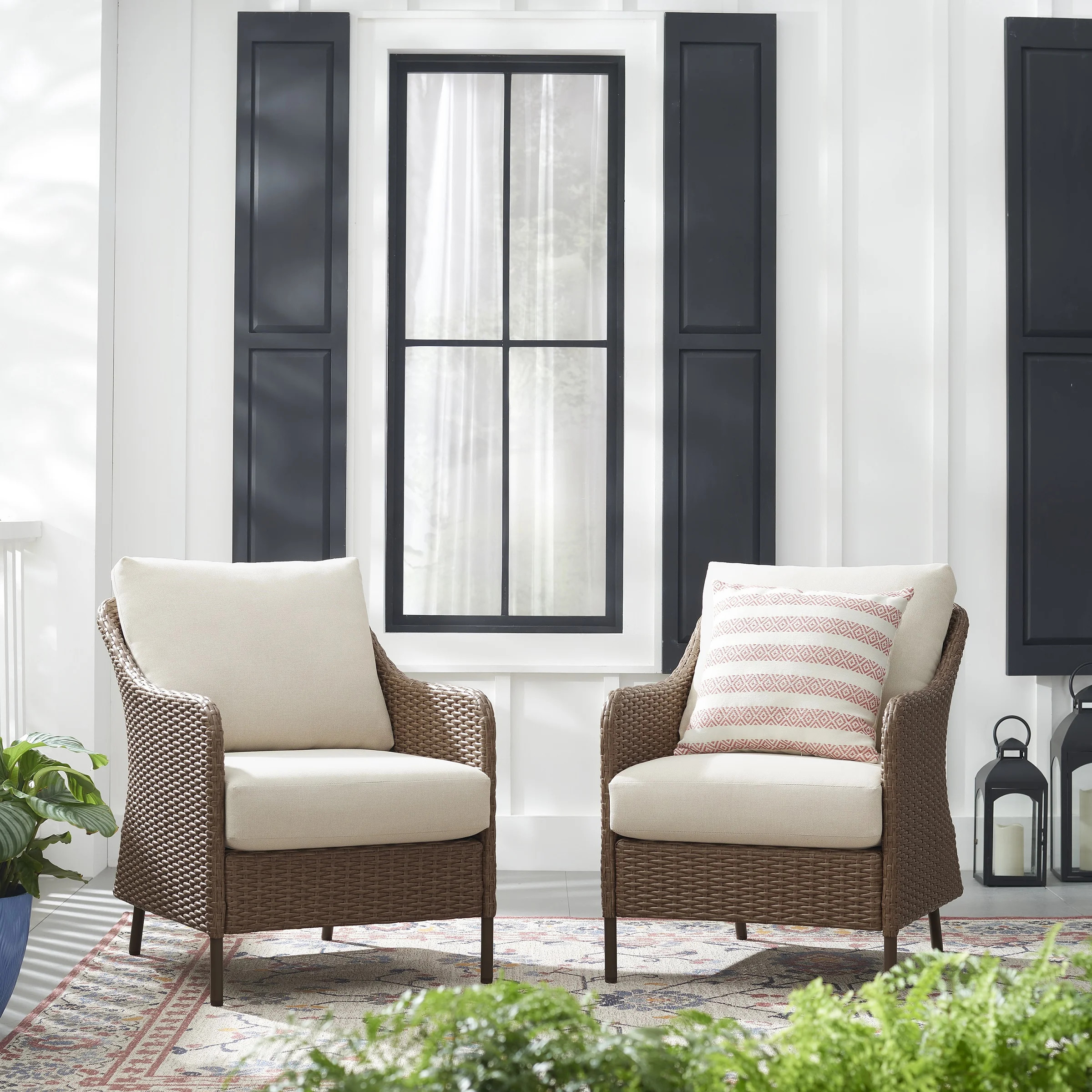 Mainstays Chelsea 2-Piece Outdoor Wicker Chairs, 2 Pack | Walmart (US)