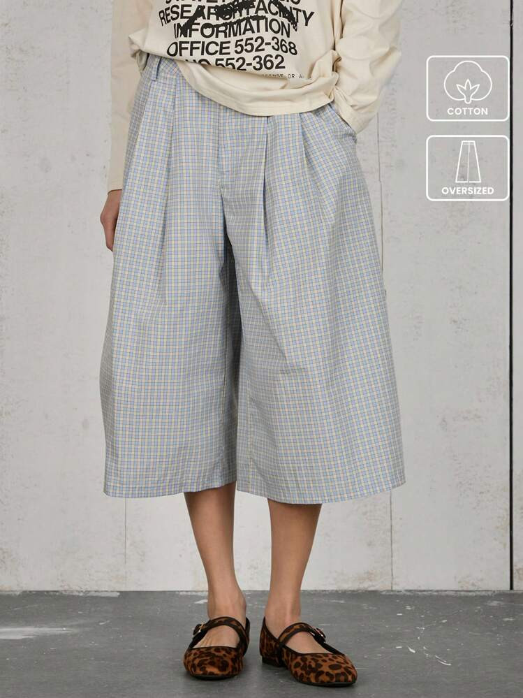 COUREZ Oversized Check Jorts Summer Shorts Y2K Vintage 100%Cotton | SHEIN