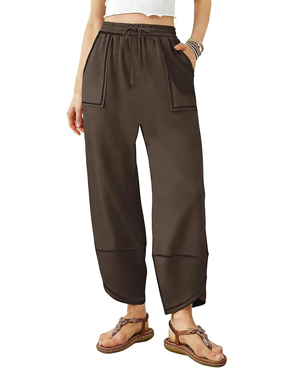 Amazon.com: Cazaddi Women's Barrel Sweatpants Baggy Wide Leg Lounge Drawstring Pants with Pockets... | Amazon (US)