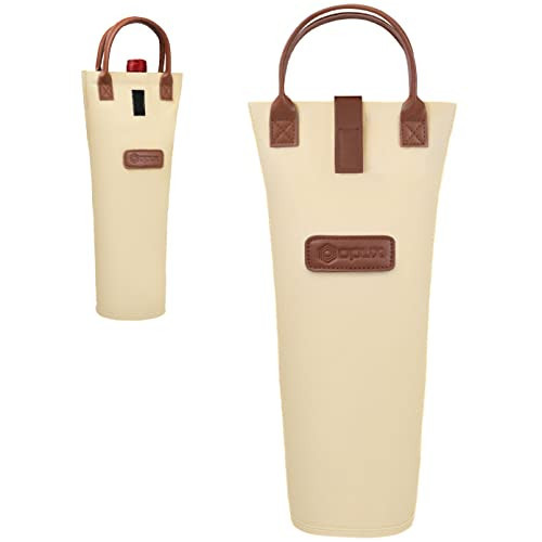 opux Wine Bag Single Bottle Carrier Tote, Insulated Travel Wine Cooler Bag for Picnic Beach Gift, Thermal Padded Portable One Bottle Holder Carrying Case for Women Men Wine Lovers, Cream Beige | Amazon (US)